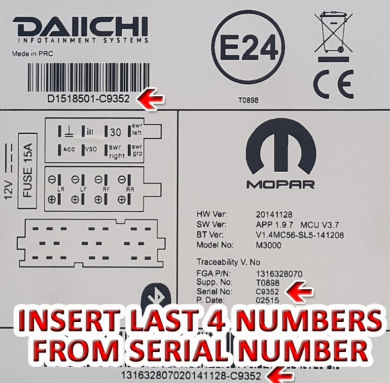 Fiat Lancia Daiichi Radio Code Unlock – Enter Serial Number